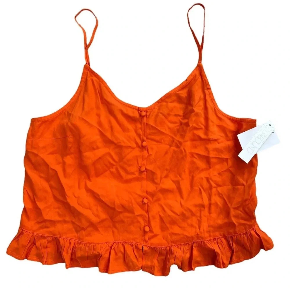 Abound Rayon Orange Fluro Ruffle Tank Top S XL